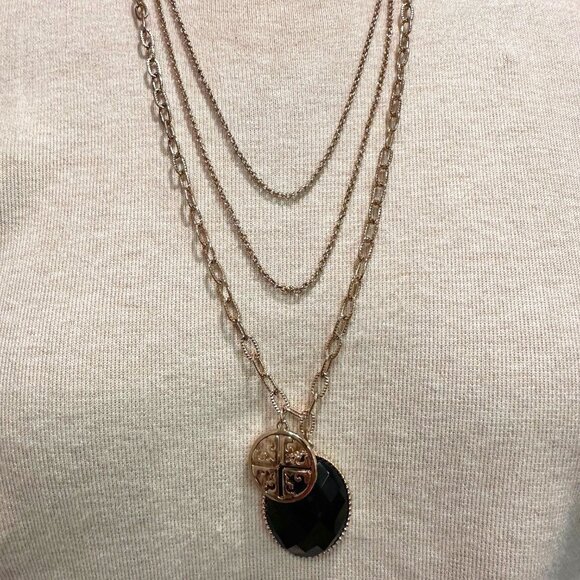 Jewelry - Gold and Black Triple Necklace
